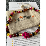 Childs Shelly Turtle Pink Jasper and Polished Rainbow Mixed Baltic Amber Necklace Love Amber X