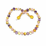 Childs Tara Honey Baltic Amber Amethyst Rose Quartz Gemstone Bead Necklace Love Amber X