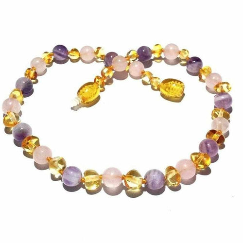Rose Quartz and Honey Baltic Sea Amber Necklace Set main image 1
