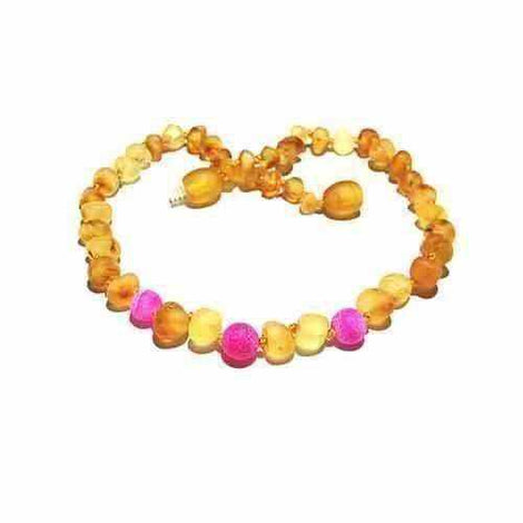 Girls Nurture Raw Unpolished Honey Pink Agate Baltic Amber Necklace Love Amber X