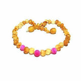 Girls Nurture Raw Unpolished Honey Pink Agate Baltic Amber Necklace Love Amber X