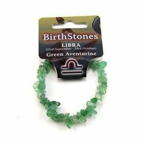 Libra Birthstone Adult Elasticated Chip Bracelet Gift Green Aventurine Love Amber X
