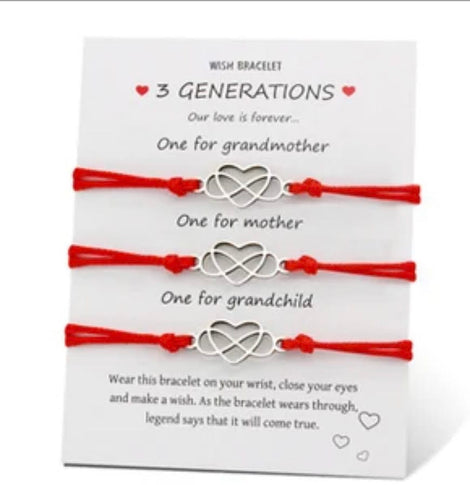 3 Generations Red String Heart Infinity Wish Bracelet Love Amber X Ltd