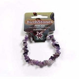 Pisces Birthstone Adult Elasticated Chip Bracelet Gift - Amethyst Love Amber X