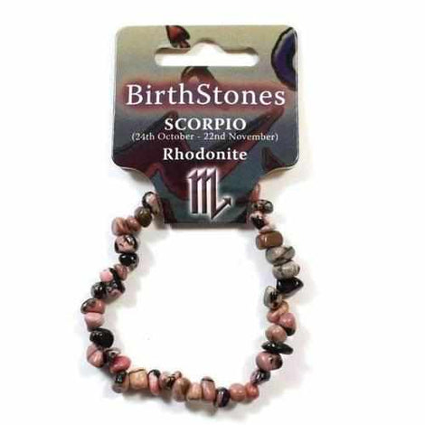 Scorpio Birthstone Adult Elasticated Chip Bracelet Gift - Rhodonite Love Amber X