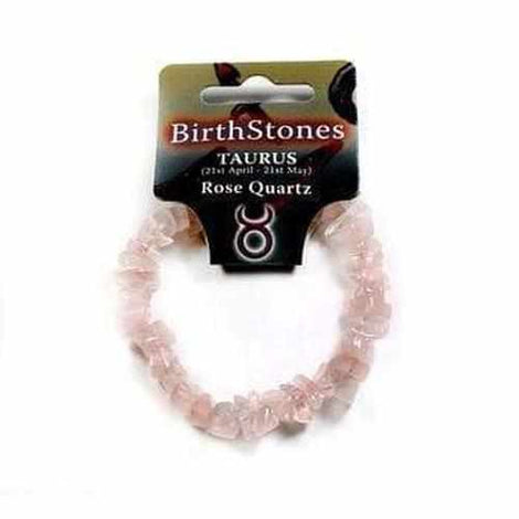 Taurus Birthstone Adult Elasticated Chip Bracelet Gift - Rose Quartz Love Amber X