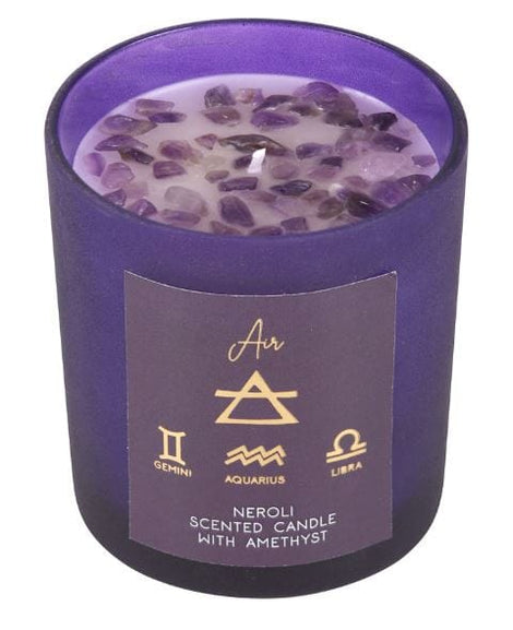 Air Element Neroli Purple Candle With Amethyst Pieces. Gemini, Libra and Aquarius Something D