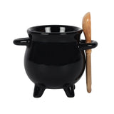 Black Shiny Cauldron Egg Cup with Broom Spoon Something D