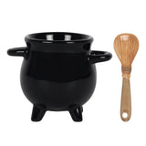 Black Shiny Cauldron Egg Cup with Broom Spoon Something D