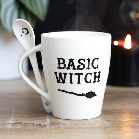 Black White Basic Witch Mug and Spoon Set Something D