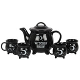 Witches Brew Black Ceramic Cauldron Tea Set. 4 Cups and Teapot. Something D