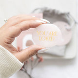 You Are Loved Pink Rose Quartz Crystal Palm Stone & Bag