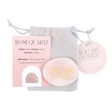 You Are Loved Pink Rose Quartz Crystal Palm Stone & Bag
