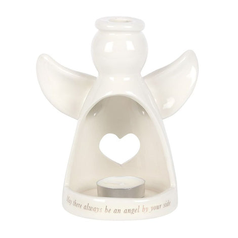 Angel By Your Side White Heart Shape Cut Out Tealight Holder