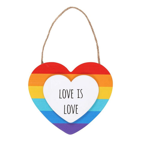 Love Is Love Hanging Rainbow Heart Sign Decoration - Gay Pride LQBTQ+