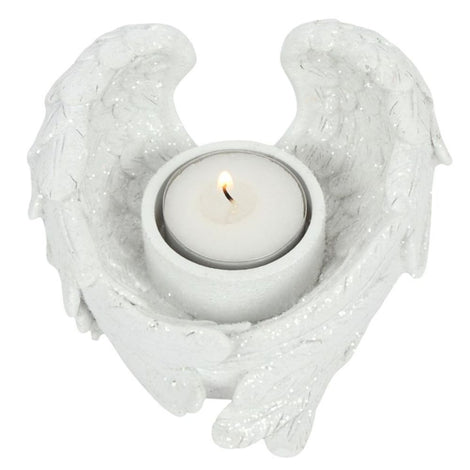 Glitter White Guardian Angel Wing Candle Holder