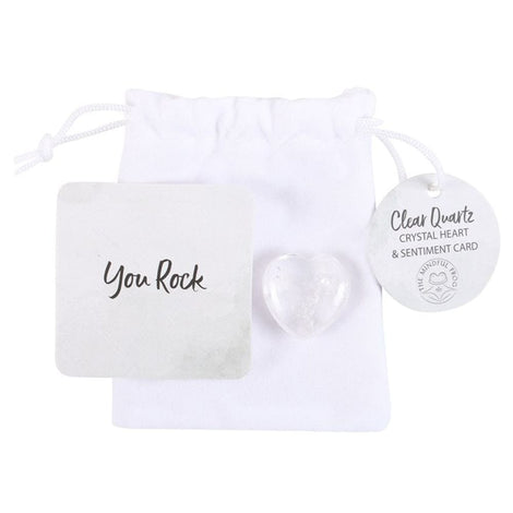 You Rock Clear Quartz Crystal Heart in a Bag - Clarity, Peace and Protection