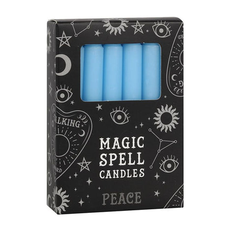 Set of 12 Light Blue 'Peace' Spell Magic Candles