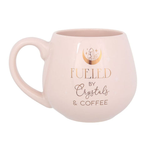 Fueled By Crystals and Coffee Rounded Mug - Pink & Gold