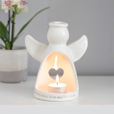 Angel By Your Side White Heart Shape Cut Out Tealight Holder