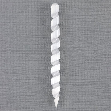 Round Point Selenite Spiral Wand - Clearing Blocked Energy