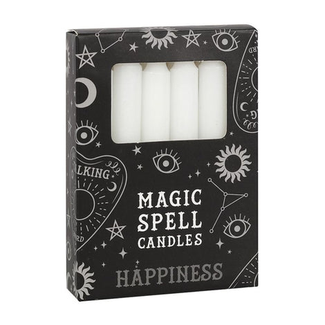 Set of 12 White 'Happiness' Spell Candles - New Beginnings