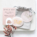 You Are Loved Pink Rose Quartz Crystal Palm Stone & Bag
