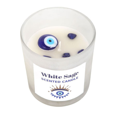All Seeing Eye White Sage Crystal Chip Candle - Protection From Negativity