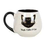 Magic, Coffee & Cats White Gold Black Rounded Mug
