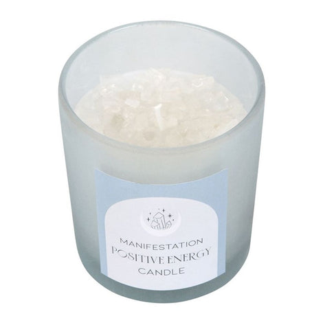 Positive Energy White Sage Cleat Quartz Crystal Chip Candle