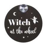 Witch at the Wheel Black White Moon Stars Car Window Sign