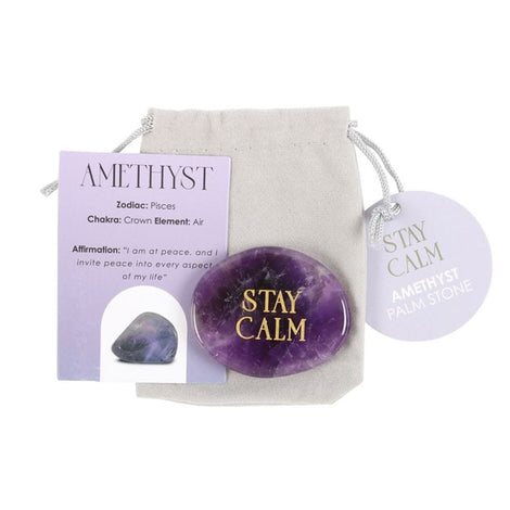 Stay Calm Purple Amethyst Crystal Palm Stone - Peace