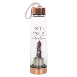 Purple Amethyst Set Your Intention Glass Gemstone Water Bottle