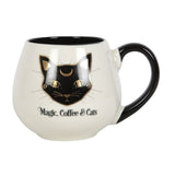 Magic, Coffee & Cats White Gold Black Rounded Mug