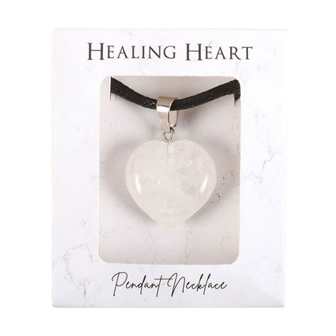 Clear Quartz Healing Crystal Heart Necklace - Clarity Peace Banish Negativity