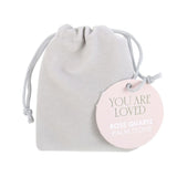 You Are Loved Pink Rose Quartz Crystal Palm Stone & Bag