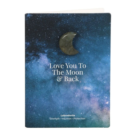Moon & Back Labradorite Gemstone Crystal Moon Greeting Card